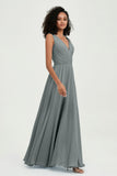 V Neck Chiffon A Line Bridesmaid Dress with Belt Formal Evening Dresses Prom Party Gons