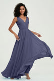 V Neck Chiffon A Line Bridesmaid Dress with Belt Formal Evening Dresses Prom Party Gons