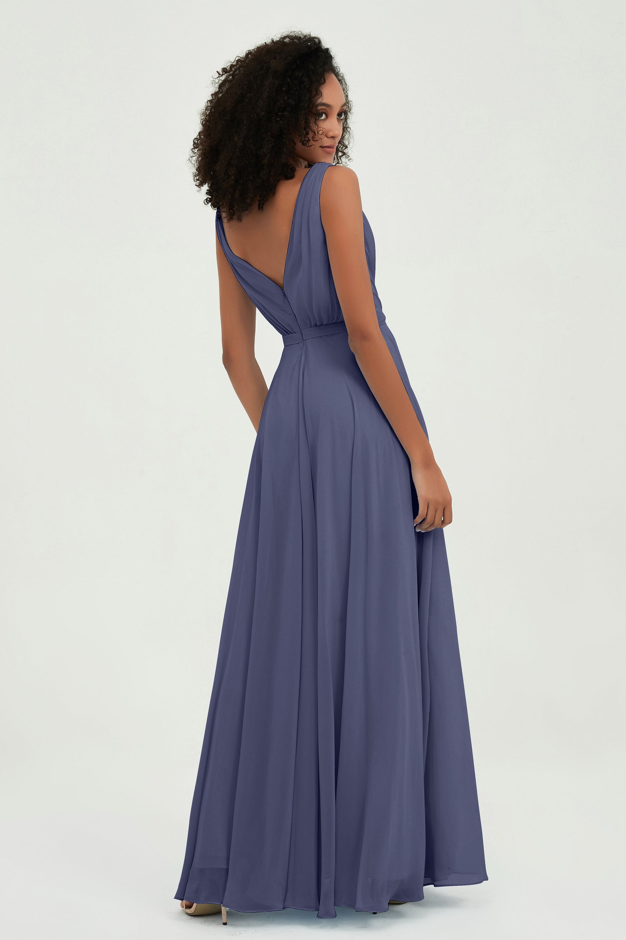 V Neck Chiffon A Line Bridesmaid Dress with Belt Formal Evening Dresses Prom Party Gons