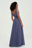 V Neck Chiffon A Line Bridesmaid Dress with Belt Formal Evening Dresses Prom Party Gons