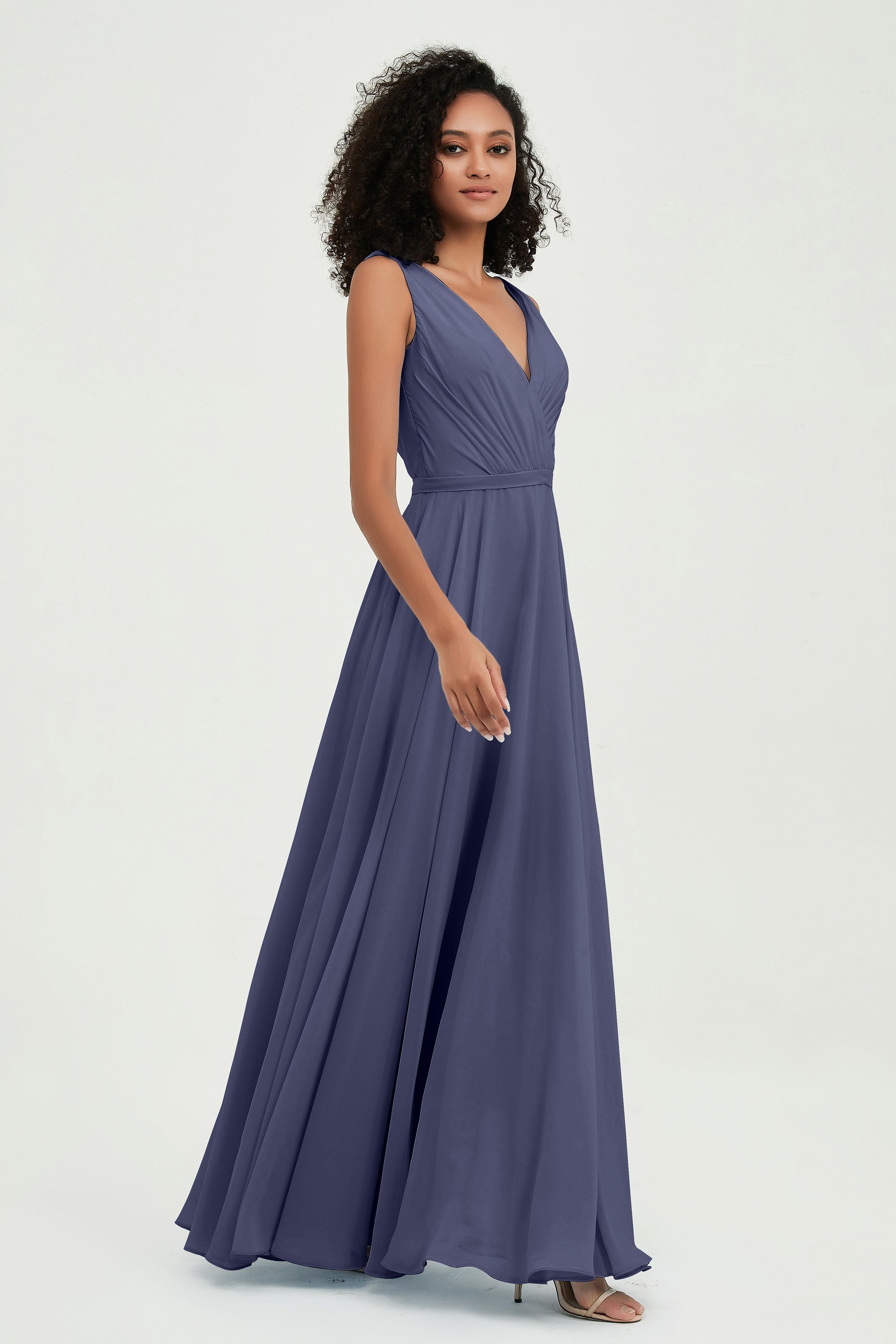 V Neck Chiffon A Line Bridesmaid Dress with Belt Formal Evening Dresses Prom Party Gons