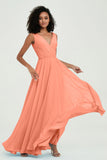 V Neck Chiffon A Line Bridesmaid Dress with Belt Formal Evening Dresses Prom Party Gons