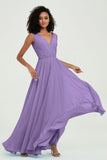 V Neck Chiffon A Line Bridesmaid Dress with Belt Formal Evening Dresses Prom Party Gons