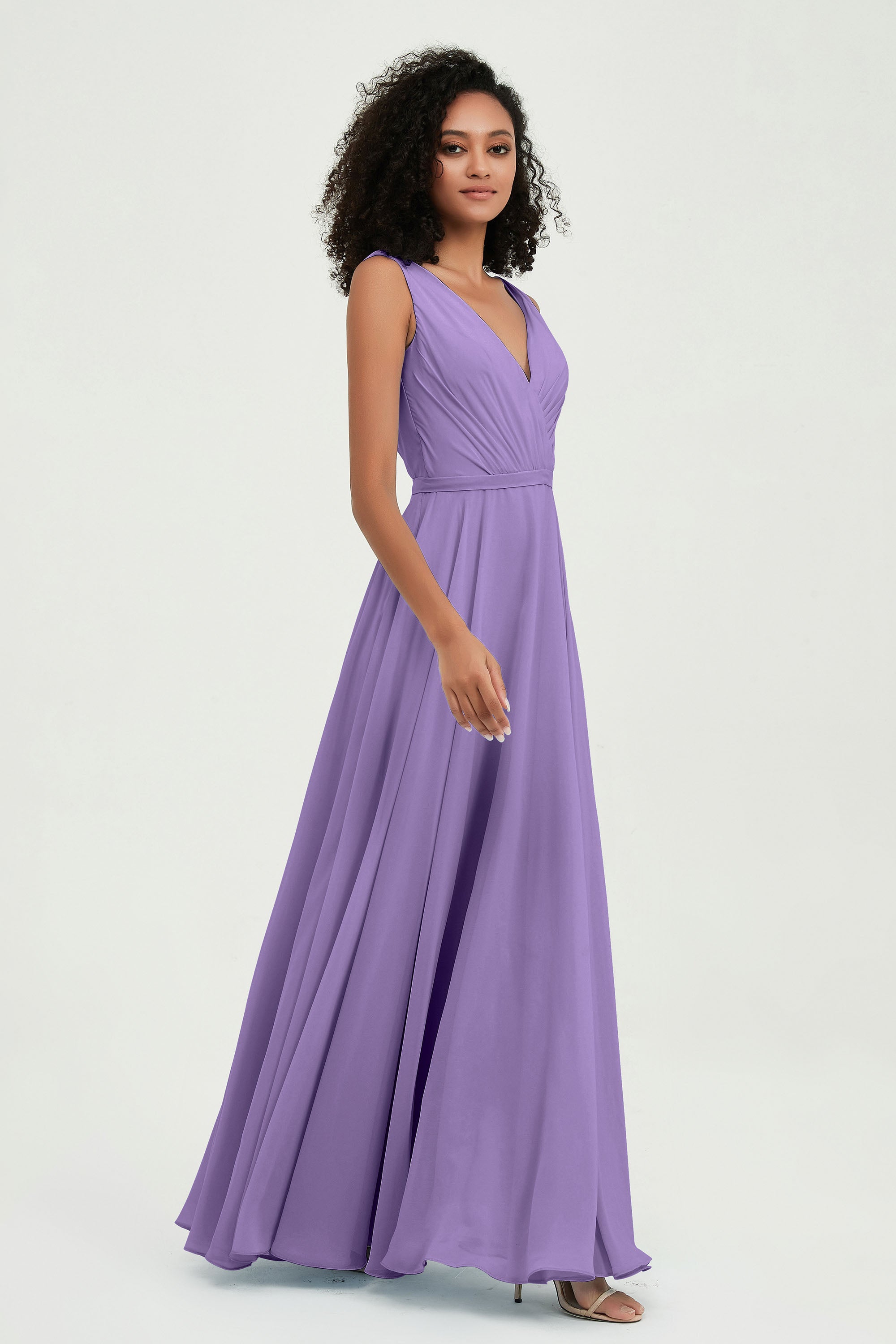 V Neck Chiffon A Line Bridesmaid Dress with Belt Formal Evening Dresses Prom Party Gons