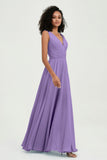 V Neck Chiffon A Line Bridesmaid Dress with Belt Formal Evening Dresses Prom Party Gons