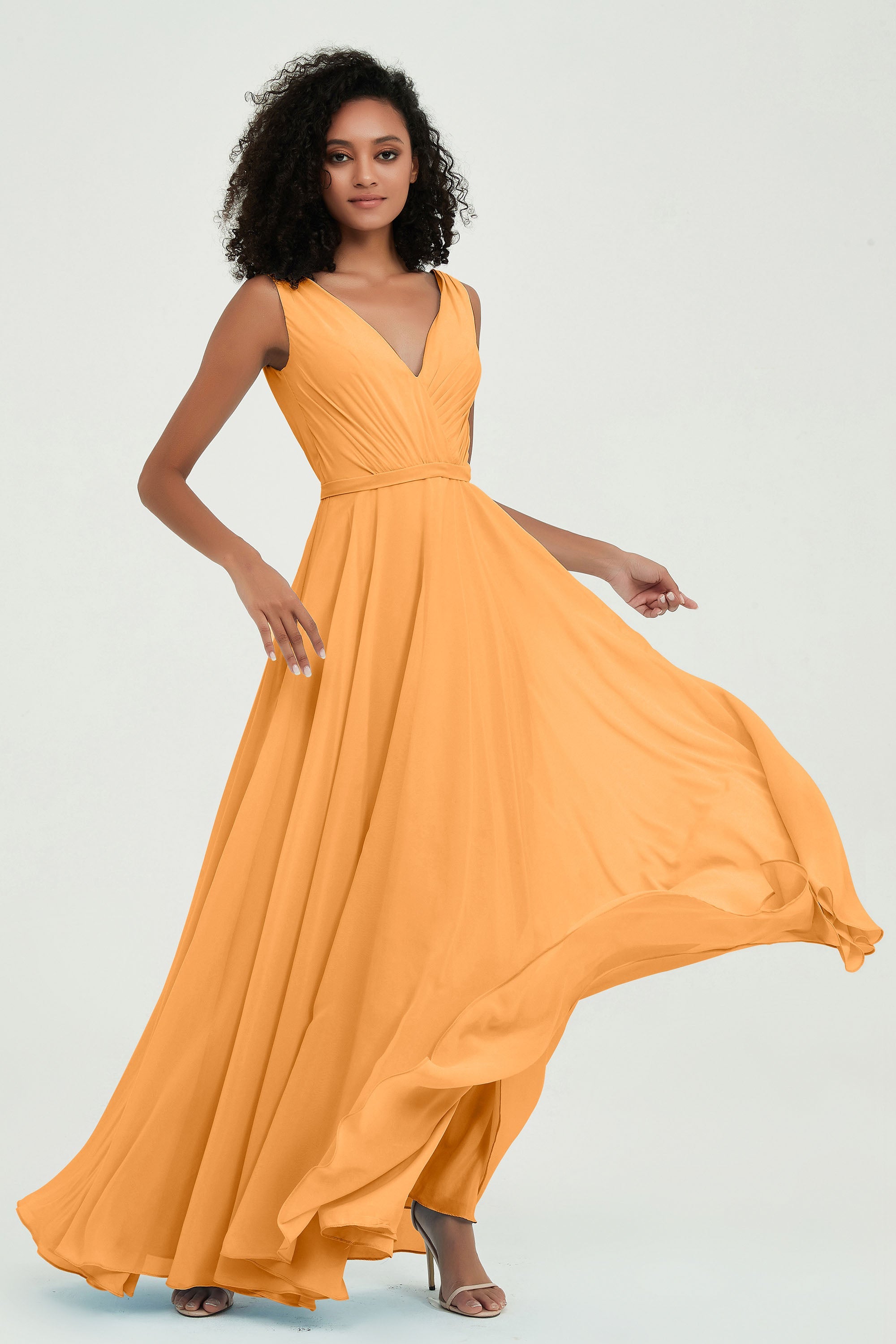 V Neck Chiffon A Line Bridesmaid Dress with Belt Formal Evening Dresses Prom Party Gons