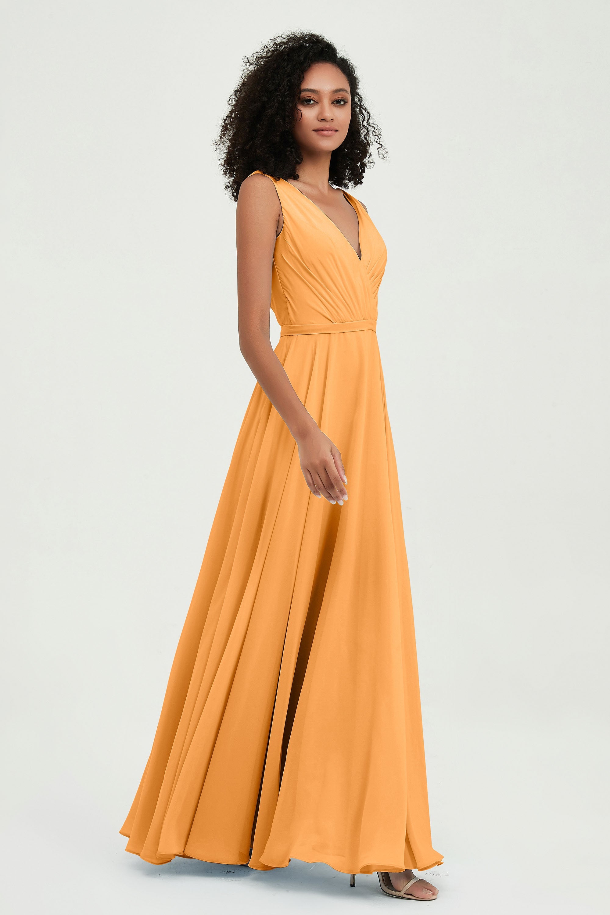 V Neck Chiffon A Line Bridesmaid Dress with Belt Formal Evening Dresses Prom Party Gons