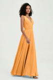 V Neck Chiffon A Line Bridesmaid Dress with Belt Formal Evening Dresses Prom Party Gons