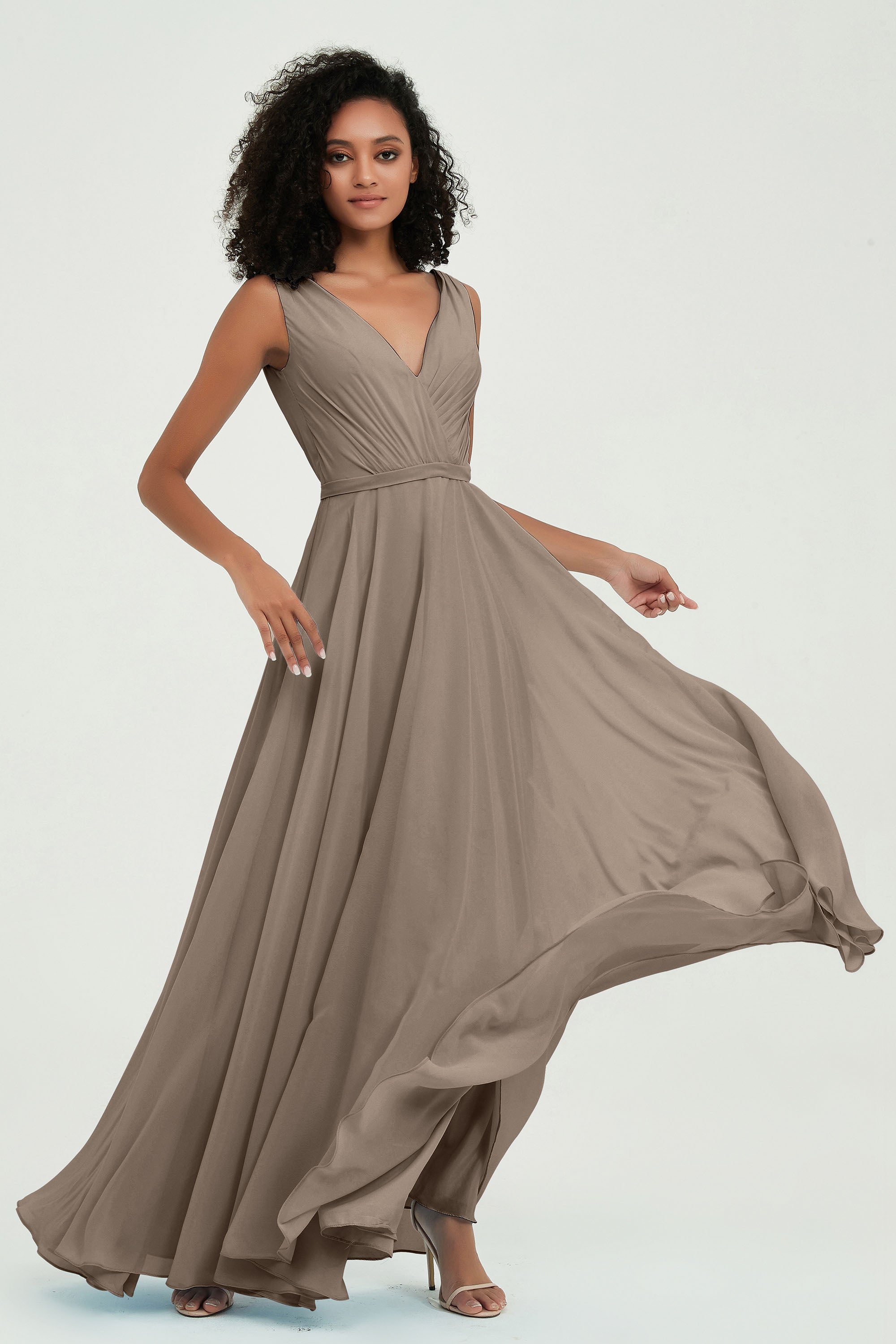 V Neck Chiffon A Line Bridesmaid Dress with Belt Formal Evening Dresses Prom Party Gons