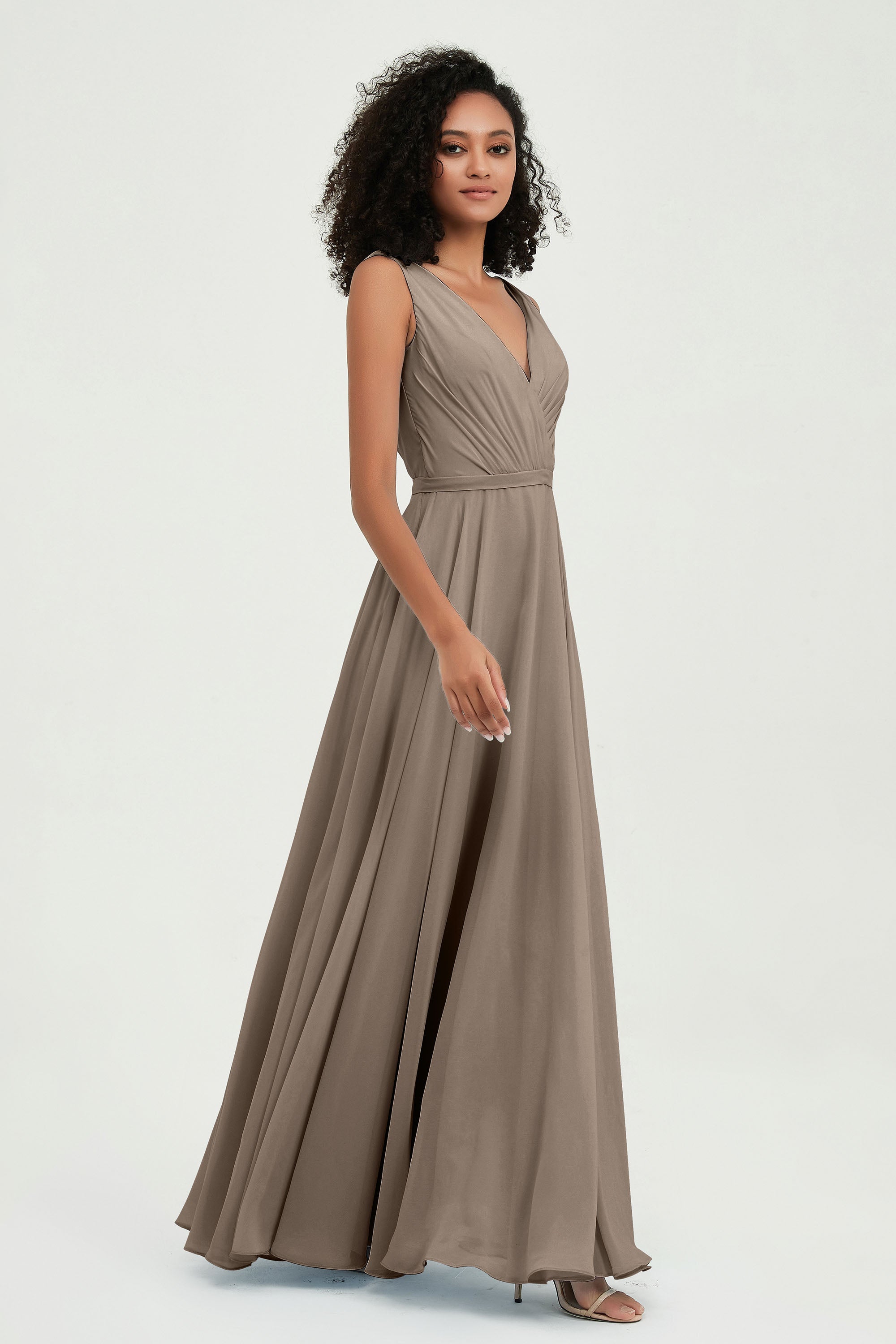 V Neck Chiffon A Line Bridesmaid Dress with Belt Formal Evening Dresses Prom Party Gons