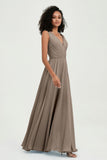 V Neck Chiffon A Line Bridesmaid Dress with Belt Formal Evening Dresses Prom Party Gons
