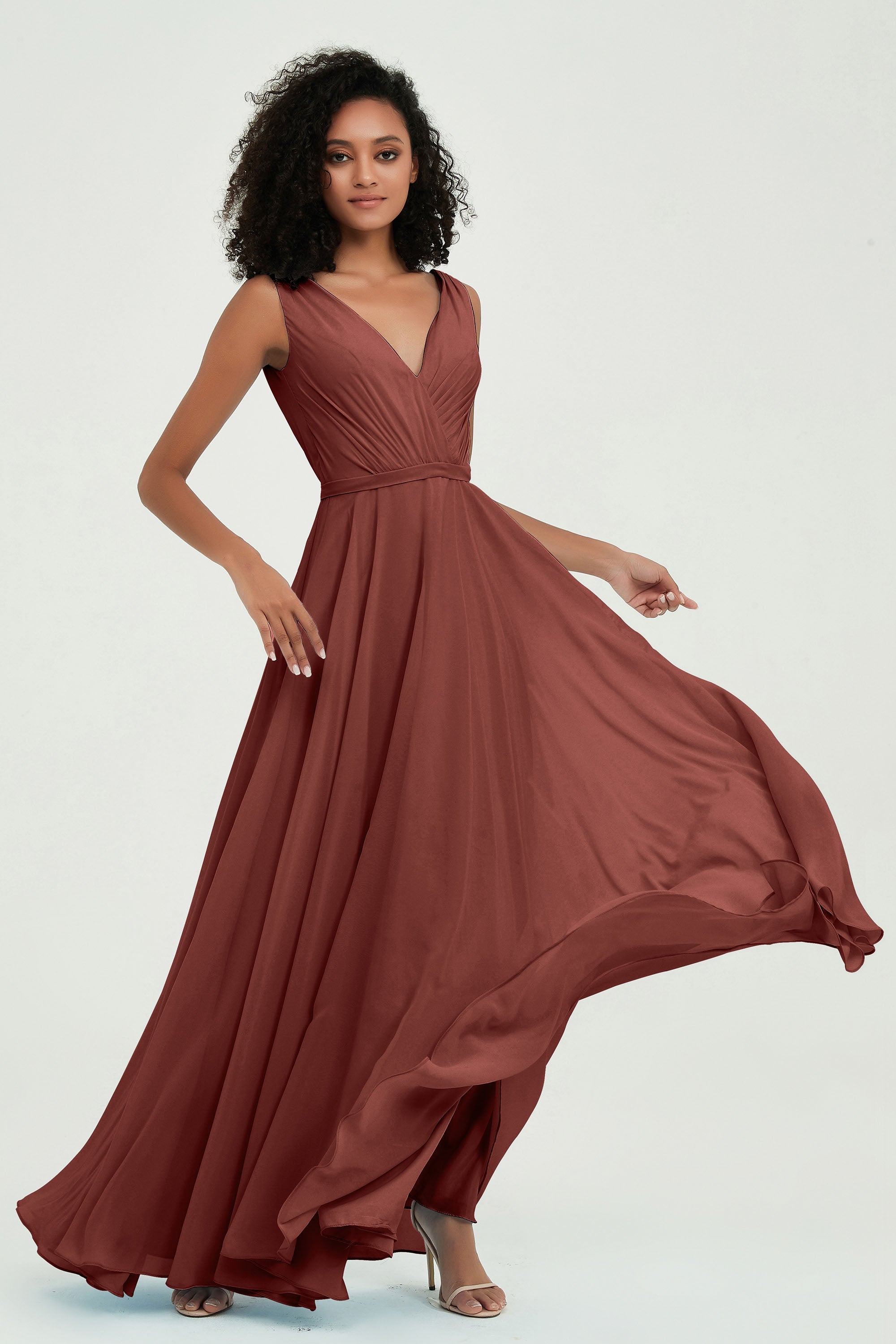 V Neck Chiffon A Line Bridesmaid Dress with Belt Formal Evening Dresses Prom Party Gons