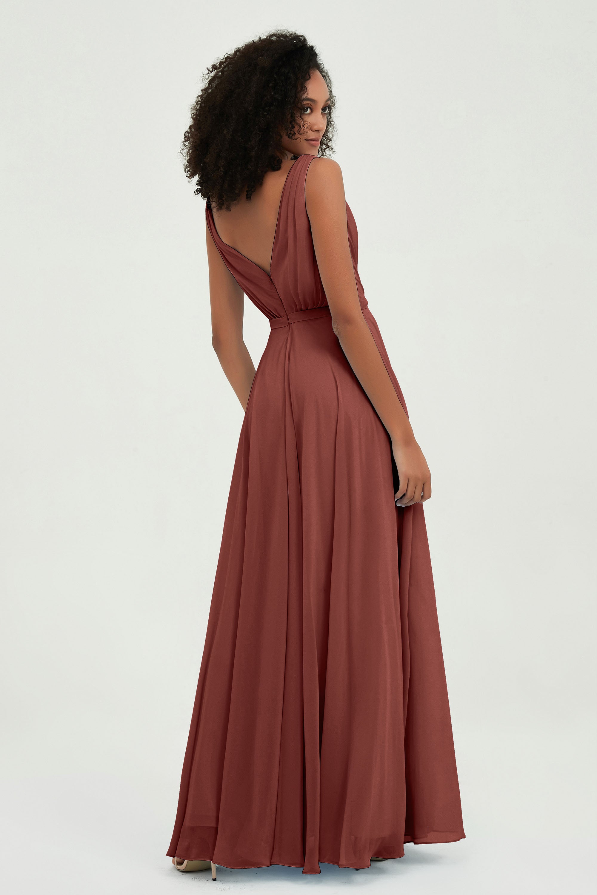 V Neck Chiffon A Line Bridesmaid Dress with Belt Formal Evening Dresses Prom Party Gons