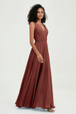V Neck Chiffon A Line Bridesmaid Dress with Belt Formal Evening Dresses Prom Party Gons