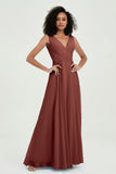 V Neck Chiffon A Line Bridesmaid Dress with Belt Formal Evening Dresses Prom Party Gons