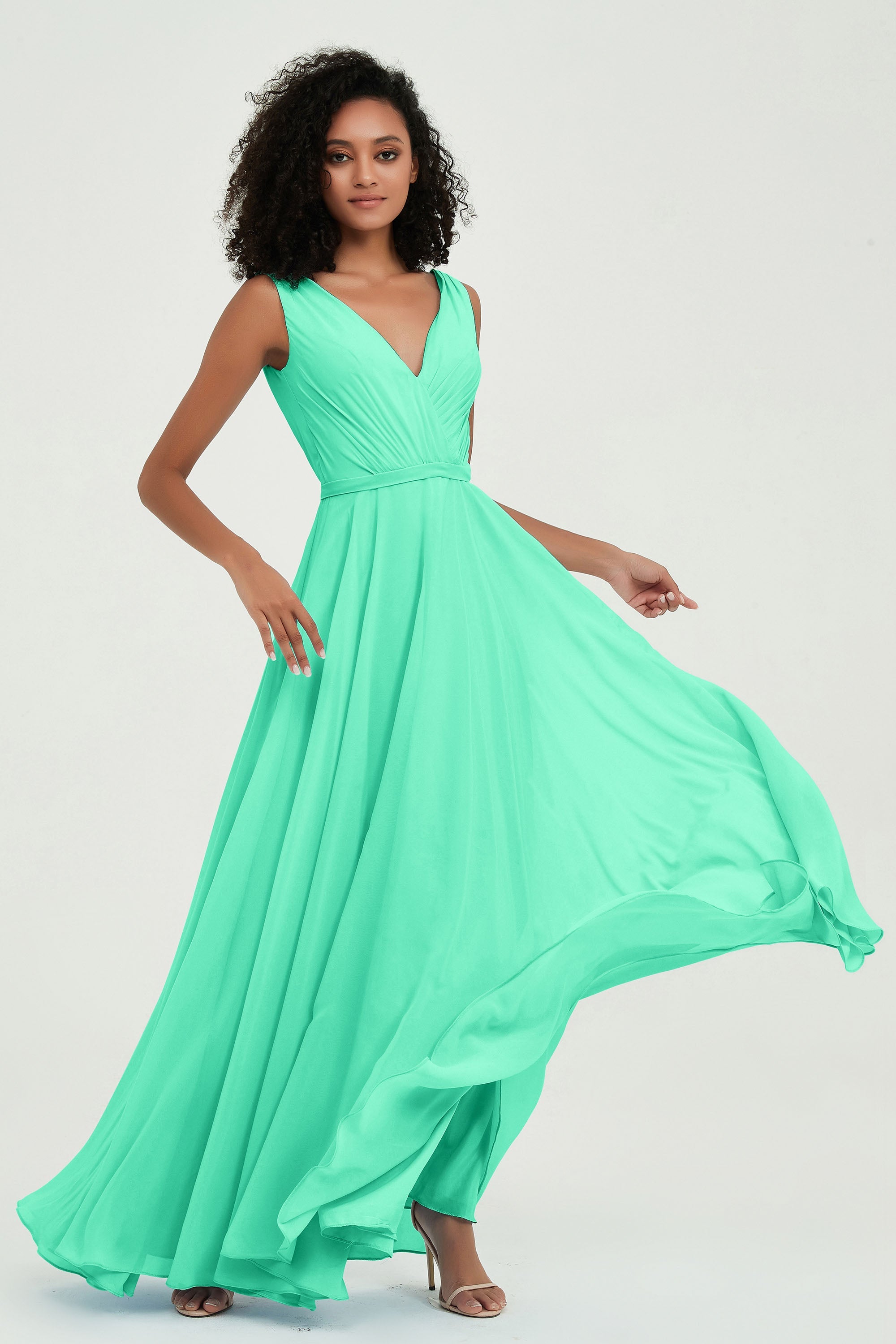 V Neck Chiffon A Line Bridesmaid Dress with Belt Formal Evening Dresses Prom Party Gons