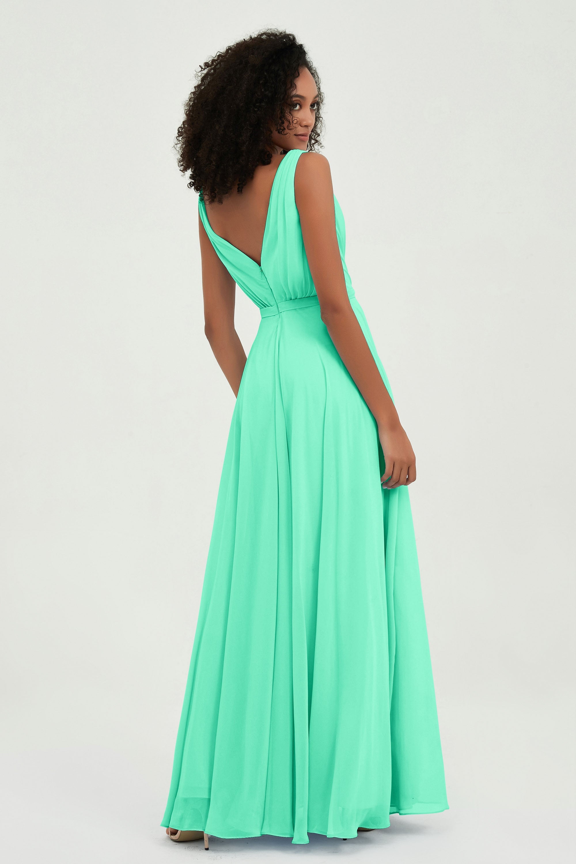 V Neck Chiffon A Line Bridesmaid Dress with Belt Formal Evening Dresses Prom Party Gons