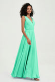 V Neck Chiffon A Line Bridesmaid Dress with Belt Formal Evening Dresses Prom Party Gons