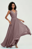 V Neck Chiffon A Line Bridesmaid Dress with Belt Formal Evening Dresses Prom Party Gons