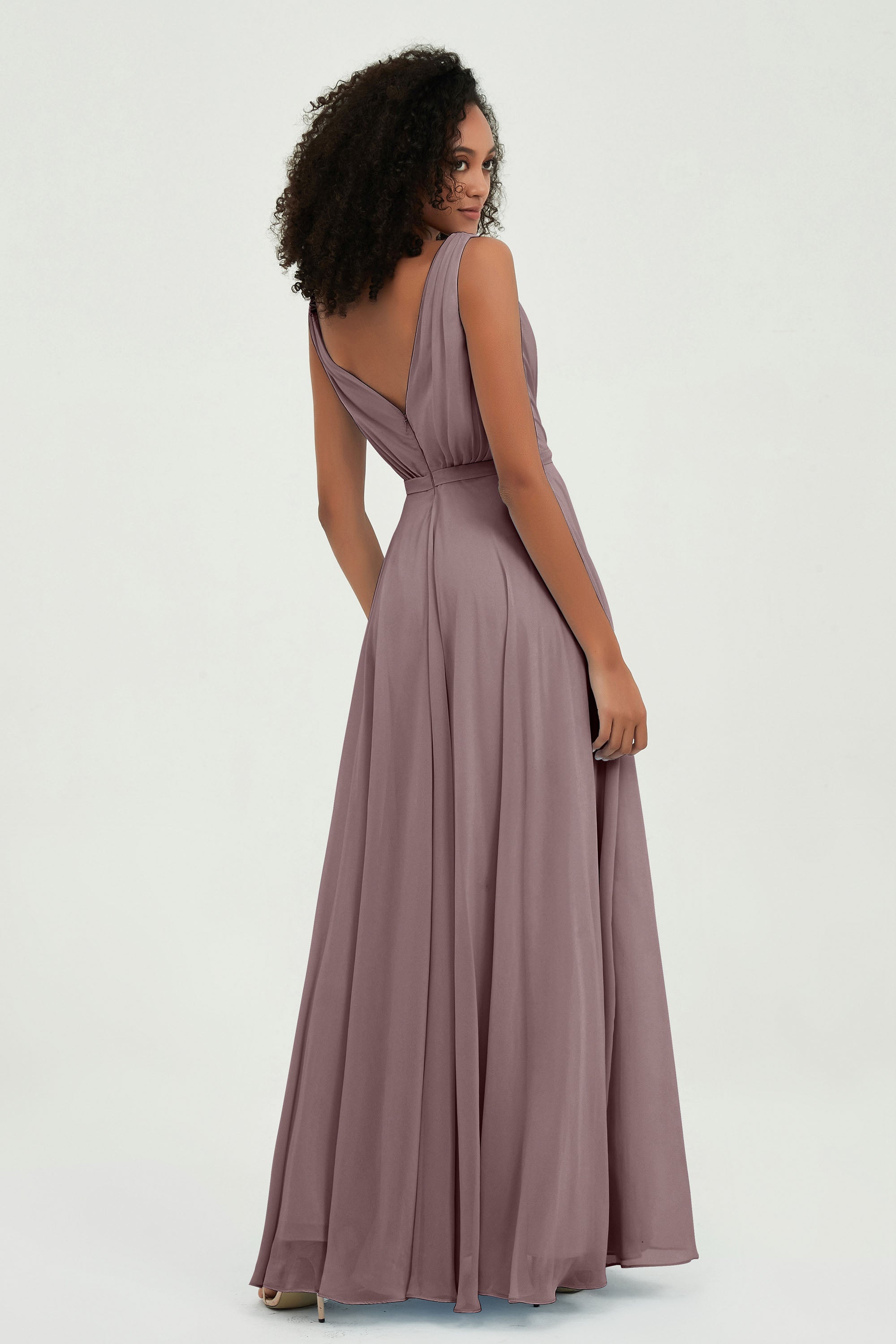 V Neck Chiffon A Line Bridesmaid Dress with Belt Formal Evening Dresses Prom Party Gons