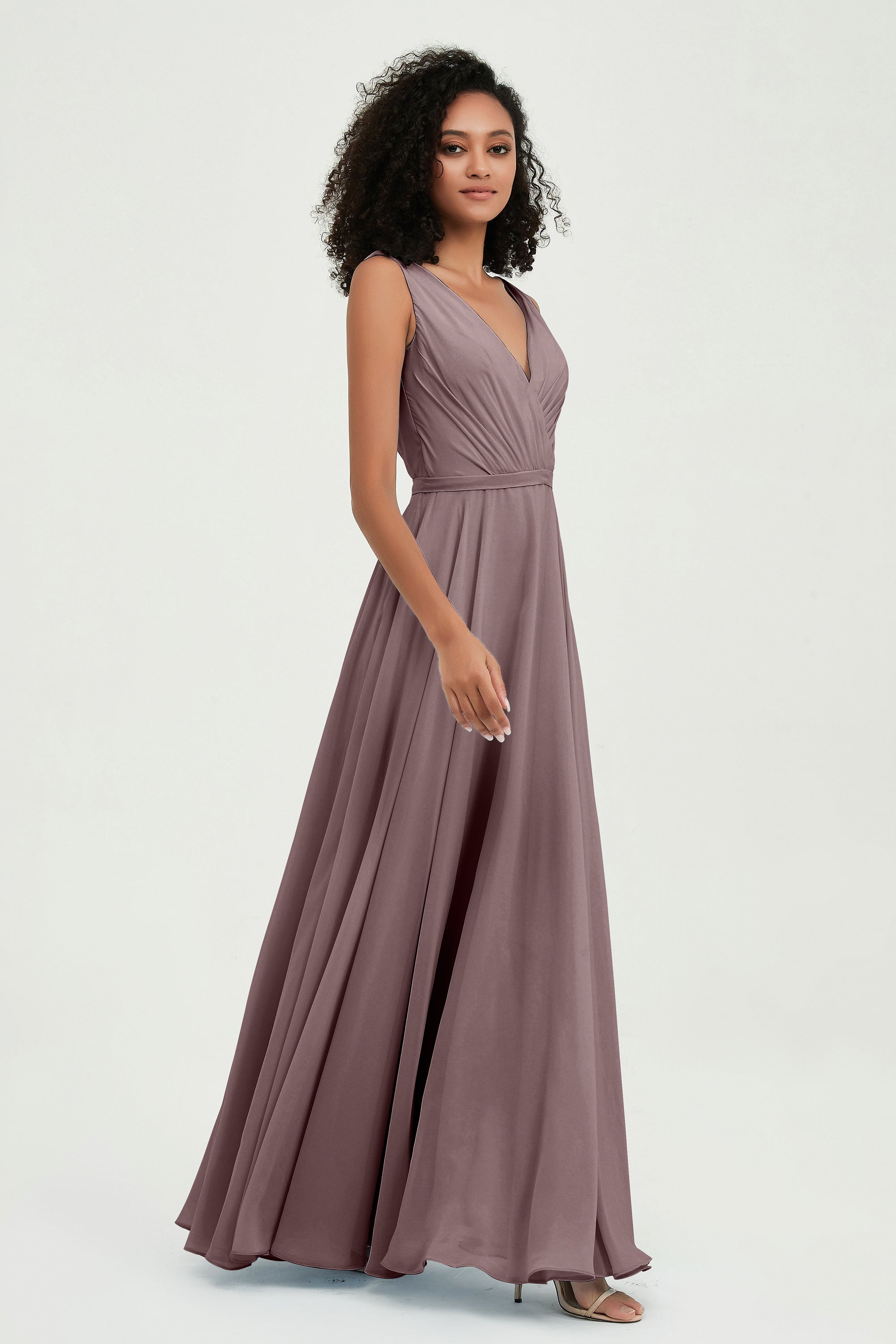 V Neck Chiffon A Line Bridesmaid Dress with Belt Formal Evening Dresses Prom Party Gons