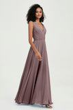 V Neck Chiffon A Line Bridesmaid Dress with Belt Formal Evening Dresses Prom Party Gons
