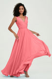 V Neck Chiffon A Line Bridesmaid Dress with Belt Formal Evening Dresses Prom Party Gons