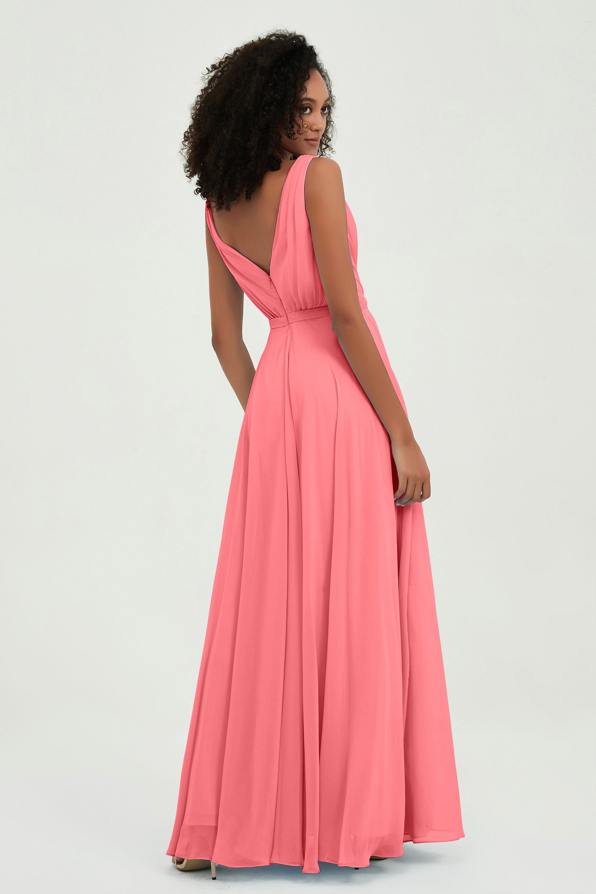 V Neck Chiffon A Line Bridesmaid Dress with Belt Formal Evening Dresses Prom Party Gons