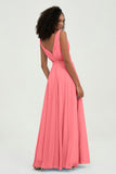 V Neck Chiffon A Line Bridesmaid Dress with Belt Formal Evening Dresses Prom Party Gons