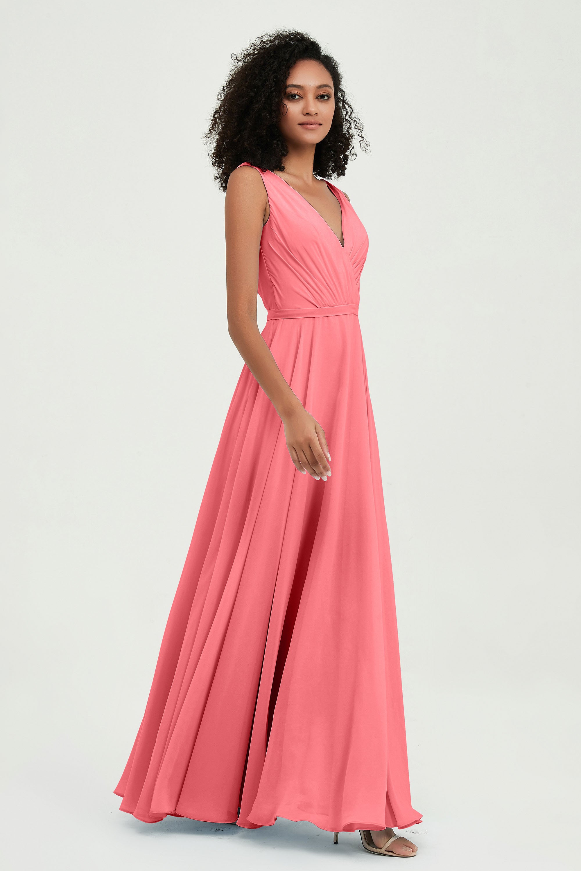 V Neck Chiffon A Line Bridesmaid Dress with Belt Formal Evening Dresses Prom Party Gons