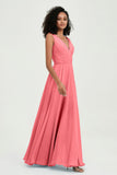 V Neck Chiffon A Line Bridesmaid Dress with Belt Formal Evening Dresses Prom Party Gons