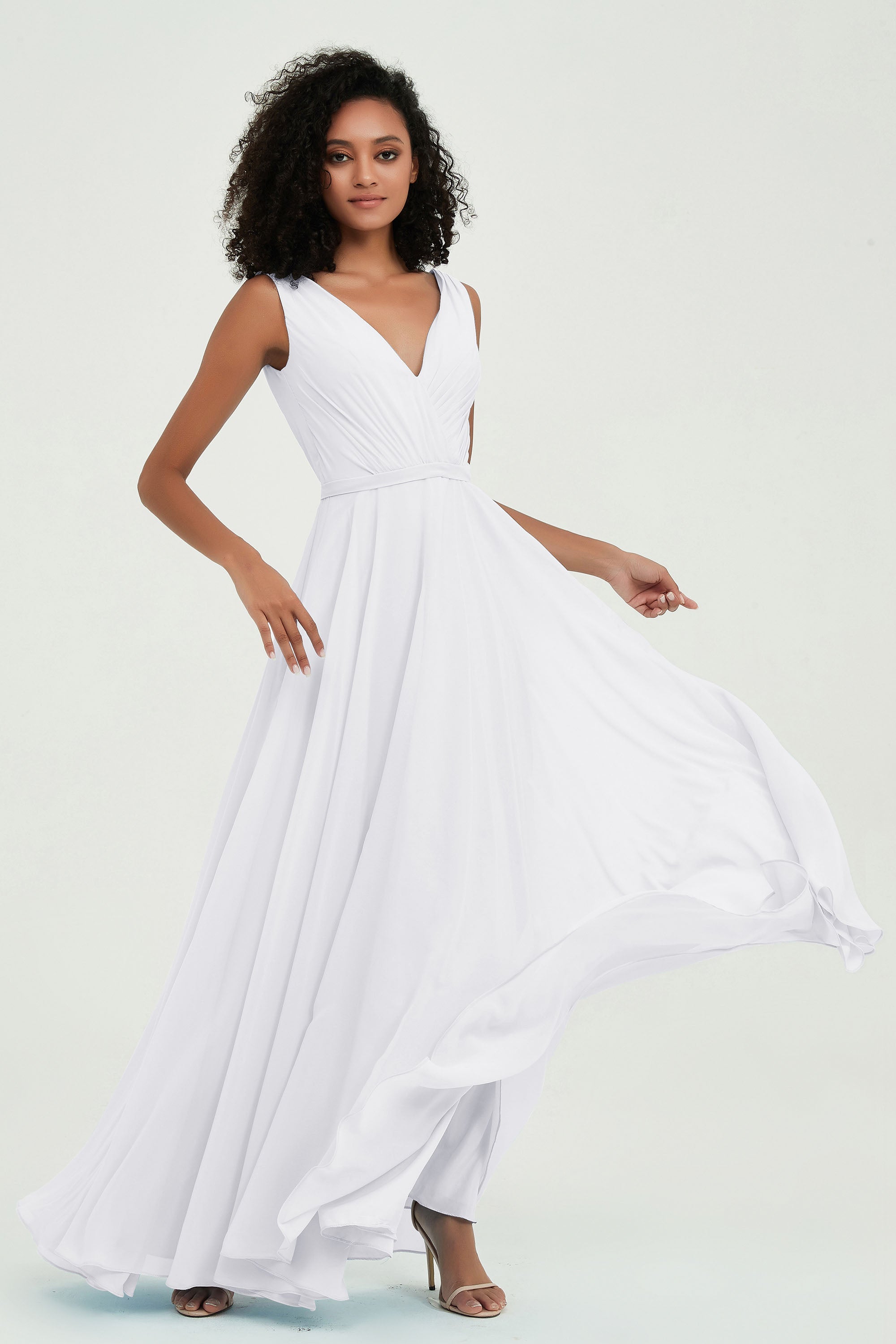 V Neck Chiffon A Line Bridesmaid Dress with Belt Formal Evening Dresses Prom Party Gons