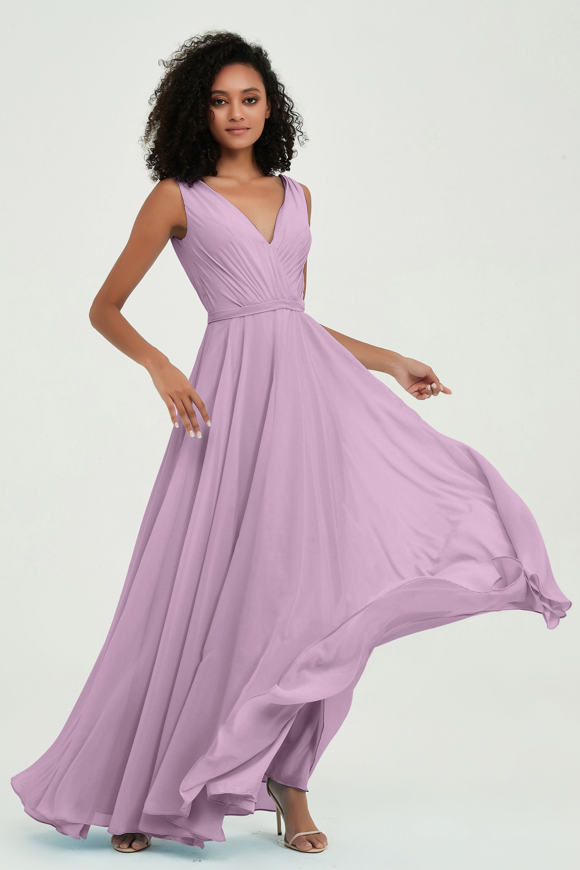 V Neck Chiffon A Line Bridesmaid Dress with Belt Formal Evening Dresses Prom Party Gons