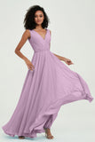 V Neck Chiffon A Line Bridesmaid Dress with Belt Formal Evening Dresses Prom Party Gons