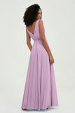 V Neck Chiffon A Line Bridesmaid Dress with Belt Formal Evening Dresses Prom Party Gons