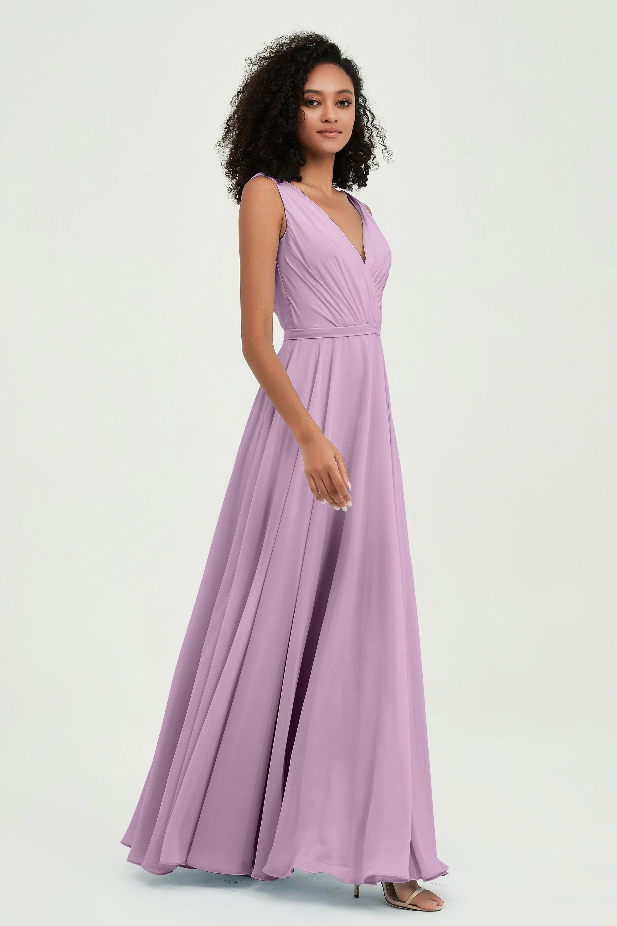 V Neck Chiffon A Line Bridesmaid Dress with Belt Formal Evening Dresses Prom Party Gons