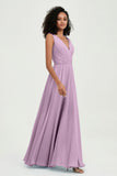 V Neck Chiffon A Line Bridesmaid Dress with Belt Formal Evening Dresses Prom Party Gons