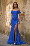 Off the Shoulder Royal Blue Prom Dress with Train