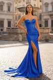 Sweetheart Fuchsia Pleated Mermaid Long Prom Dress