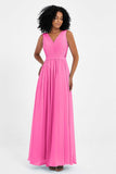 A Line Chiffon Bridesmaid Dress With Lace Ruched Sleeveless Formal Evening Prom Dresses