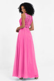 A Line Chiffon Bridesmaid Dress With Lace Ruched Sleeveless Formal Evening Prom Dresses
