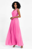 A Line Chiffon Bridesmaid Dress With Lace Ruched Sleeveless Formal Evening Prom Dresses