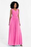 A Line Chiffon Bridesmaid Dress With Lace Ruched Sleeveless Formal Evening Prom Dresses