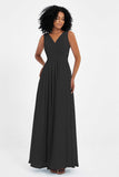 A Line Chiffon Bridesmaid Dress With Lace Ruched Sleeveless Formal Evening Prom Dresses