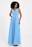 A Line Chiffon Bridesmaid Dress With Lace Ruched Sleeveless Formal Evening Prom Dresses