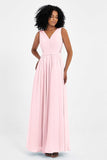 A Line Chiffon Bridesmaid Dress With Lace Ruched Sleeveless Formal Evening Prom Dresses