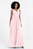 A Line Chiffon Bridesmaid Dress With Lace Ruched Sleeveless Formal Evening Prom Dresses