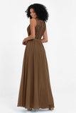 A Line Chiffon Bridesmaid Dress With Lace Ruched Sleeveless Formal Evening Prom Dresses
