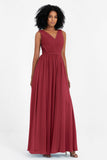 A Line Chiffon Bridesmaid Dress With Lace Ruched Sleeveless Formal Evening Prom Dresses