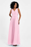 A Line Chiffon Bridesmaid Dress With Lace Ruched Sleeveless Formal Evening Prom Dresses
